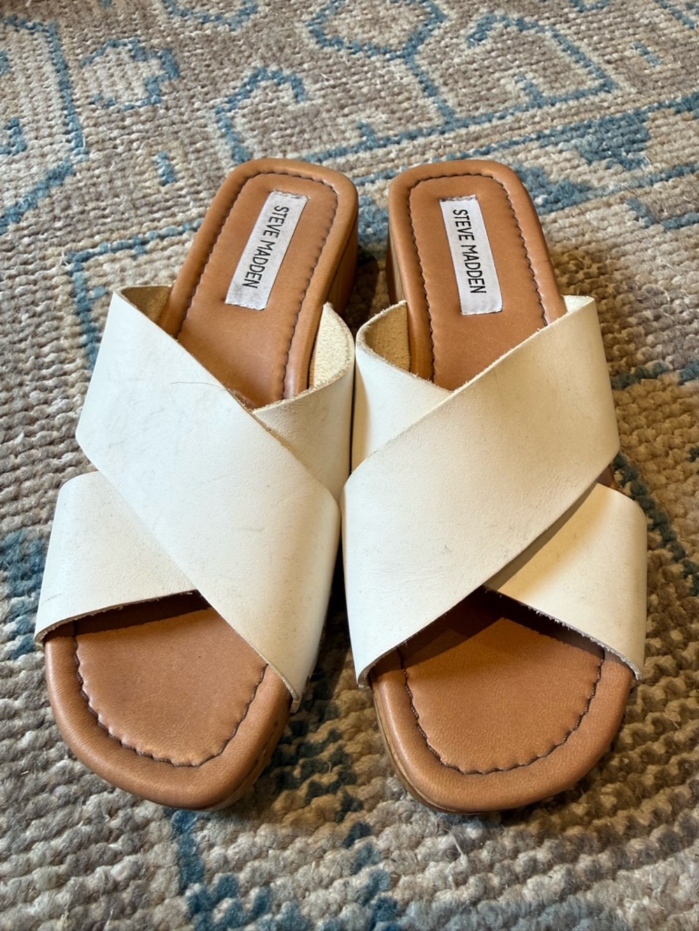 Steve Madden Cream Crossband Slide Mules